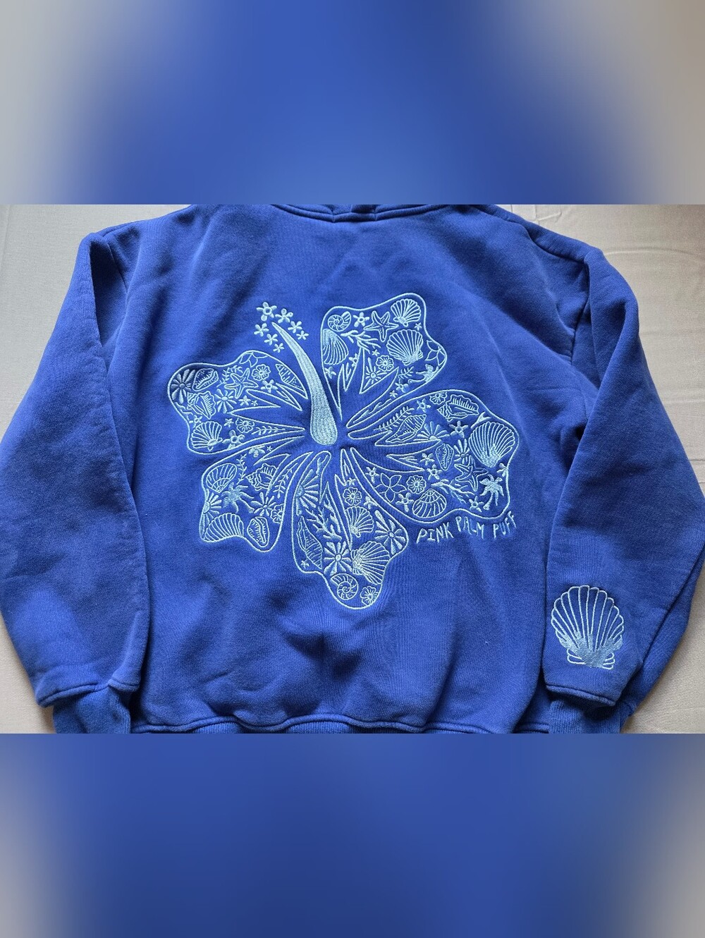 Pink Palm Puff Hibiscus Hoodie Small